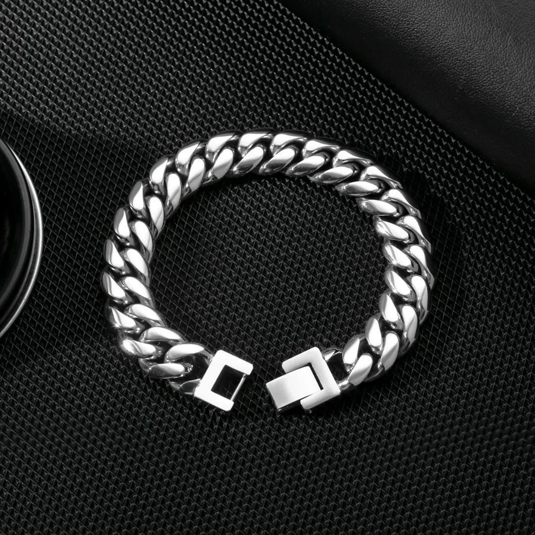 12mm Miami Cuban Link Bracelet White Gold Plated
