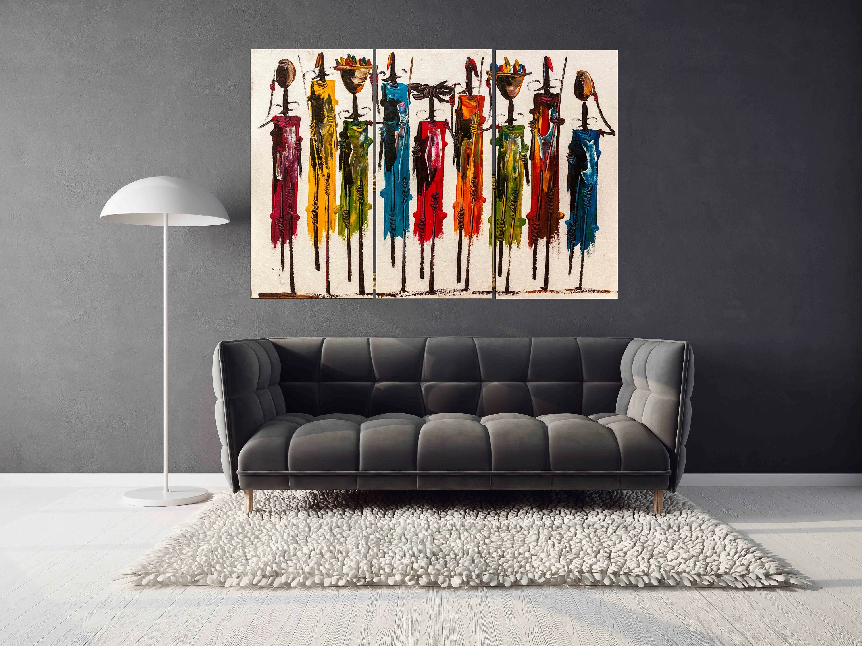 Abstract African extra large wall art Masai canvas painting print, Afro woman wall decor