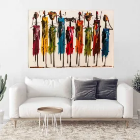 Abstract African extra large wall art Masai canvas painting print, Afro woman wall decor
