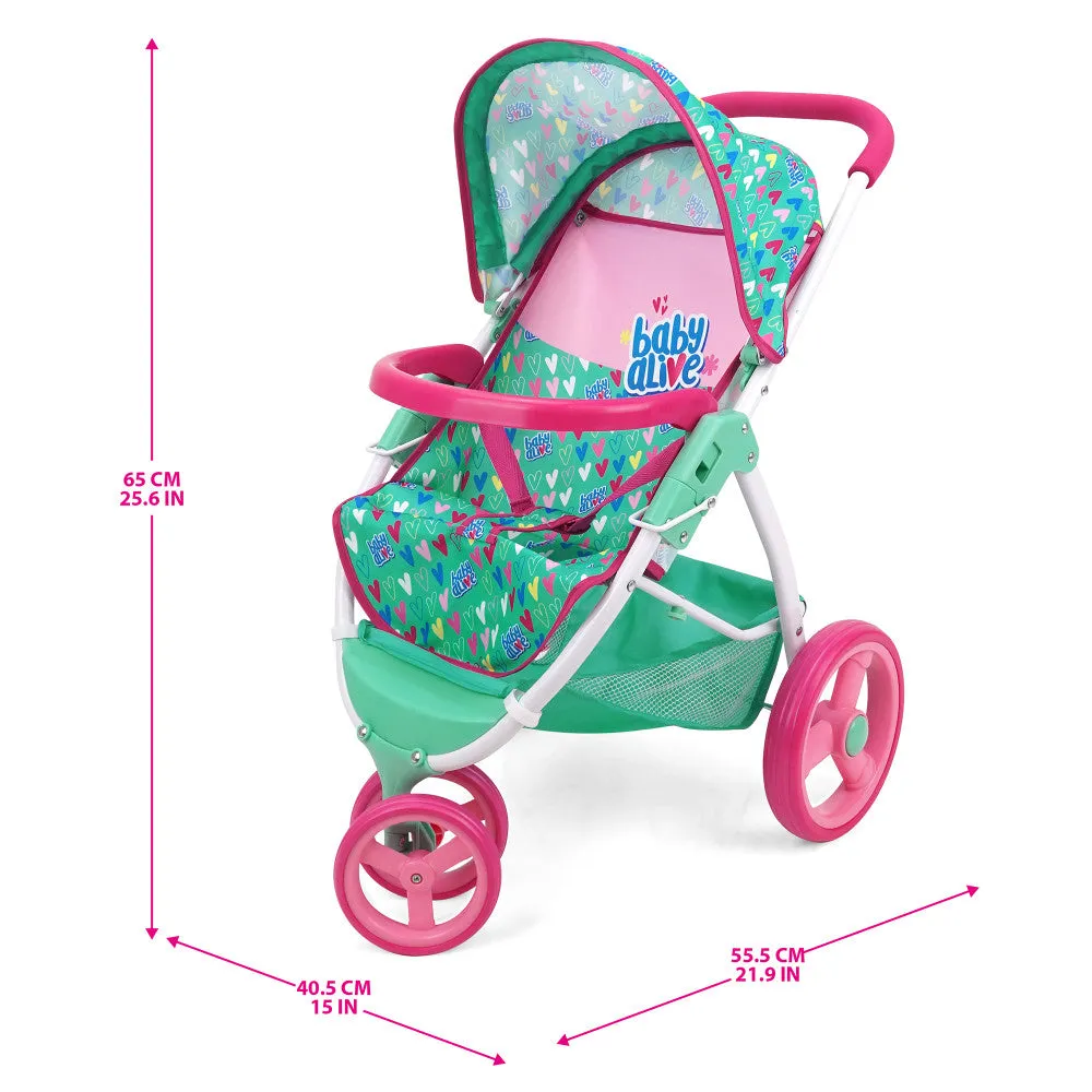 Baby Alive Heart-Themed Doll Jogging Stroller - Pink and Green Playset
