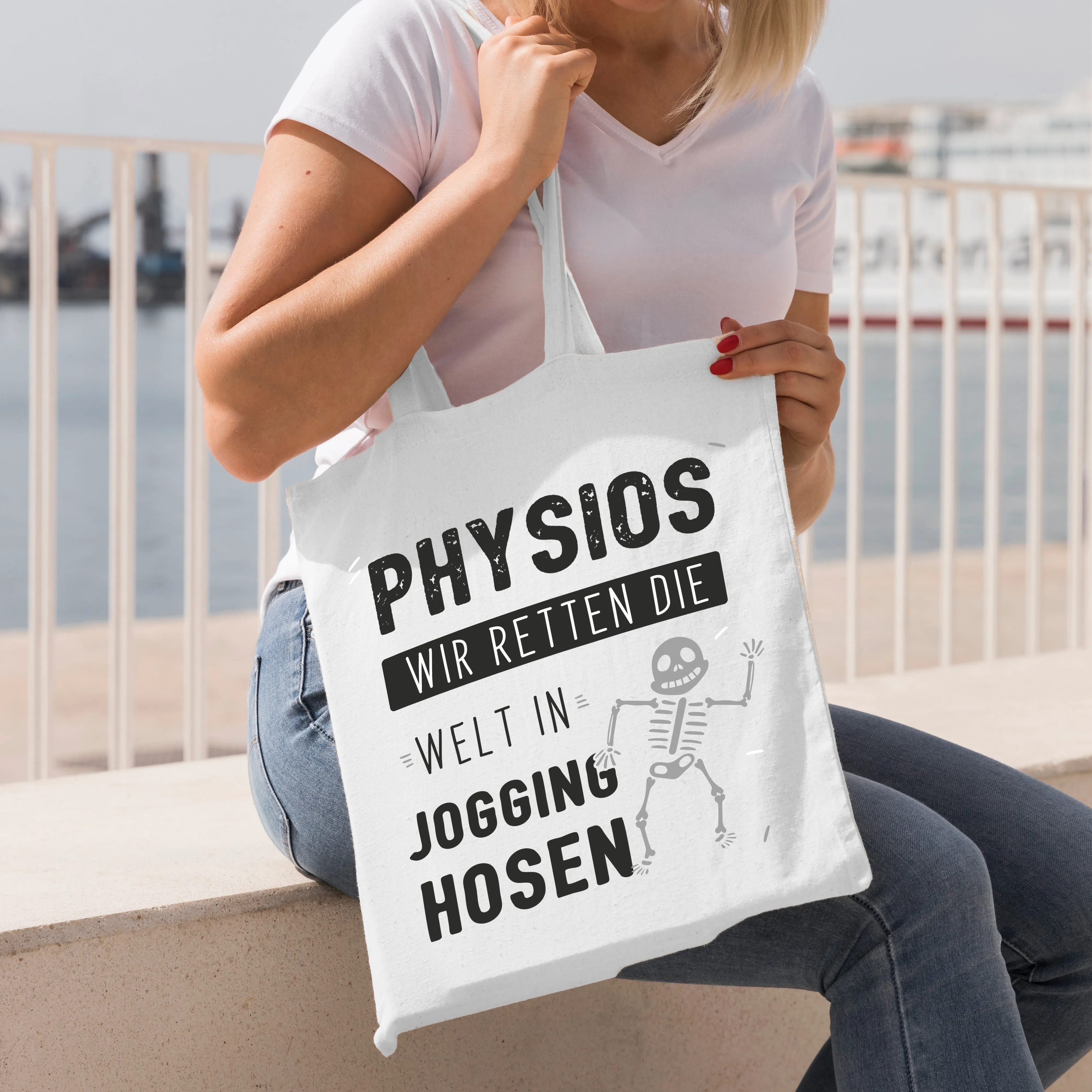 Baumwolltasche - Physios Wir retten die Welt in Jogging-Hosen