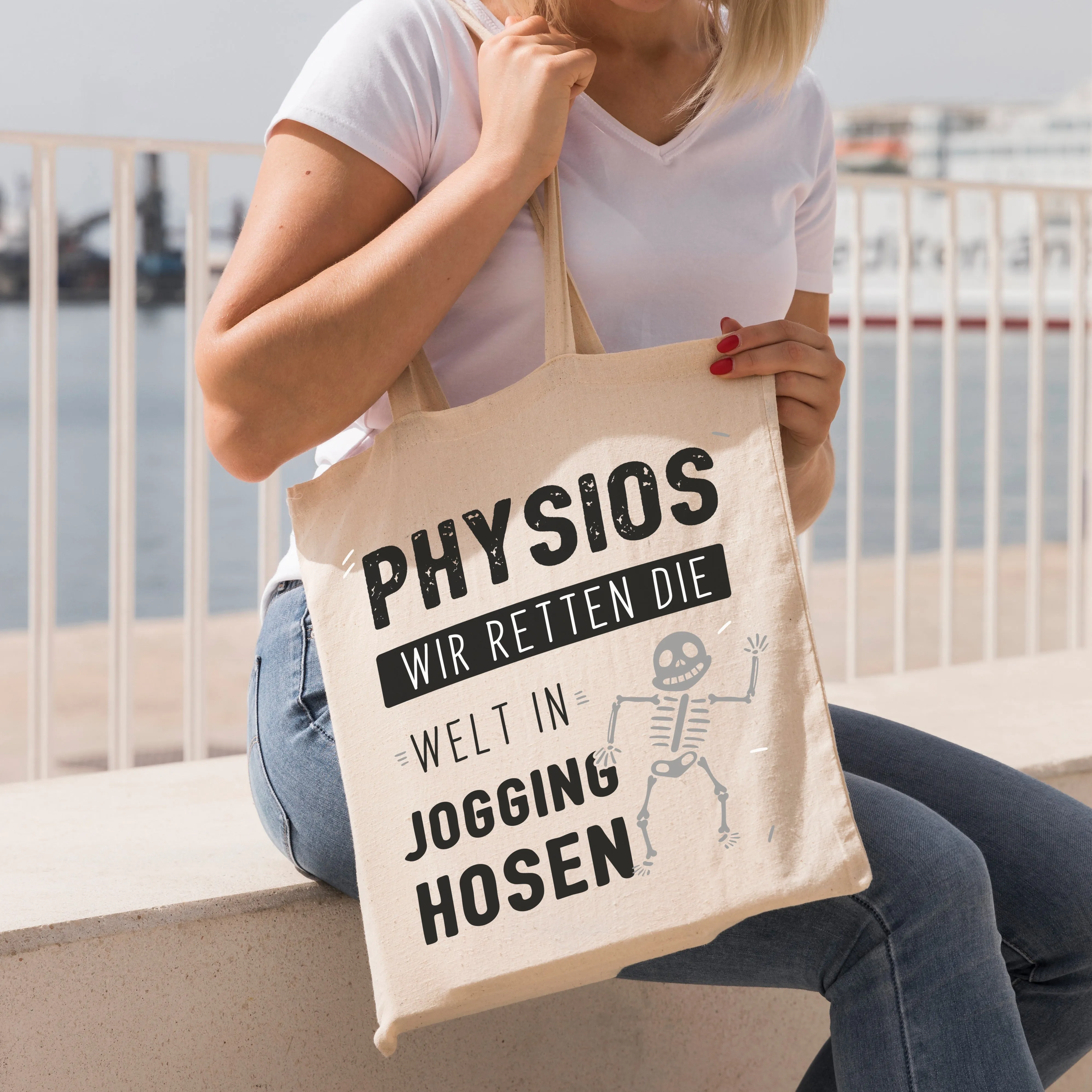 Baumwolltasche - Physios Wir retten die Welt in Jogging-Hosen