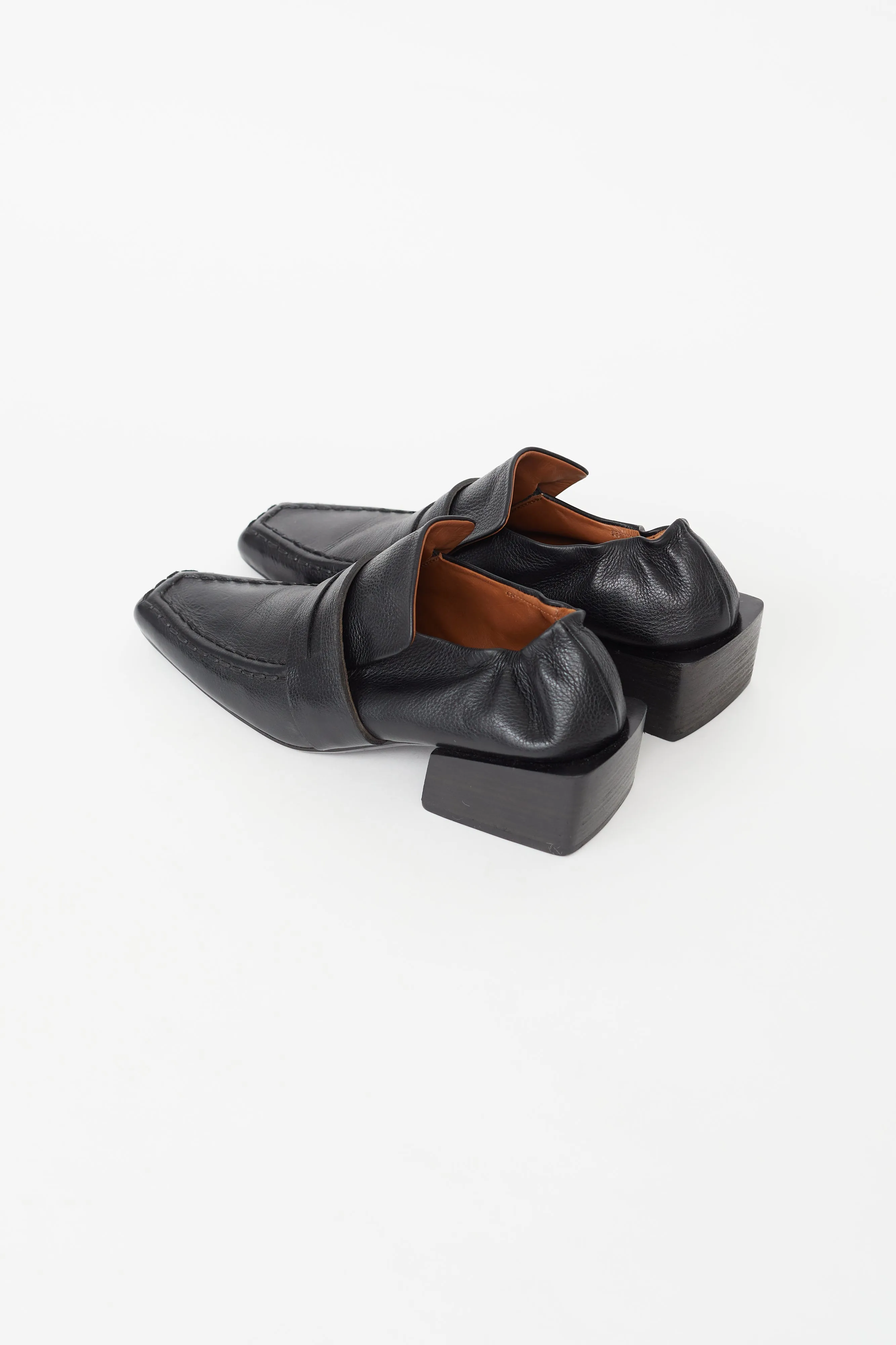 Black Leather Block Heel Loafer