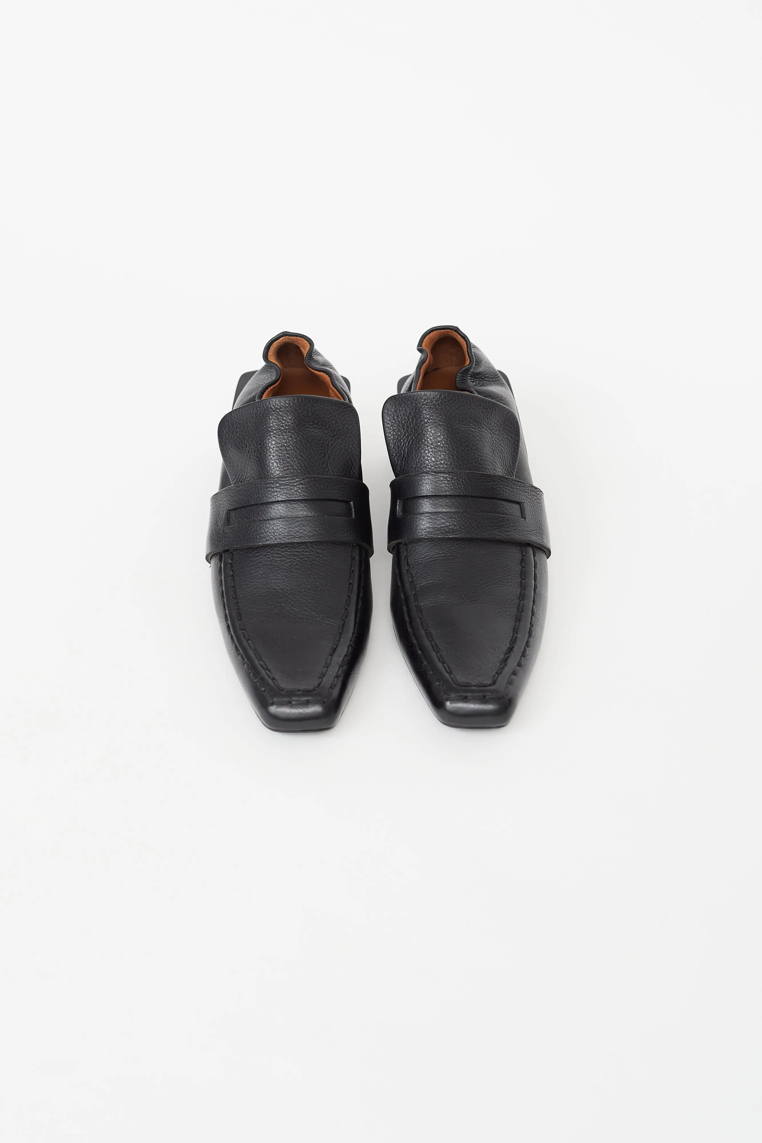Black Leather Block Heel Loafer