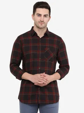 Coffee Brown & Blue Checked Slim Fit Semi Casual Shirt | JadeBlue