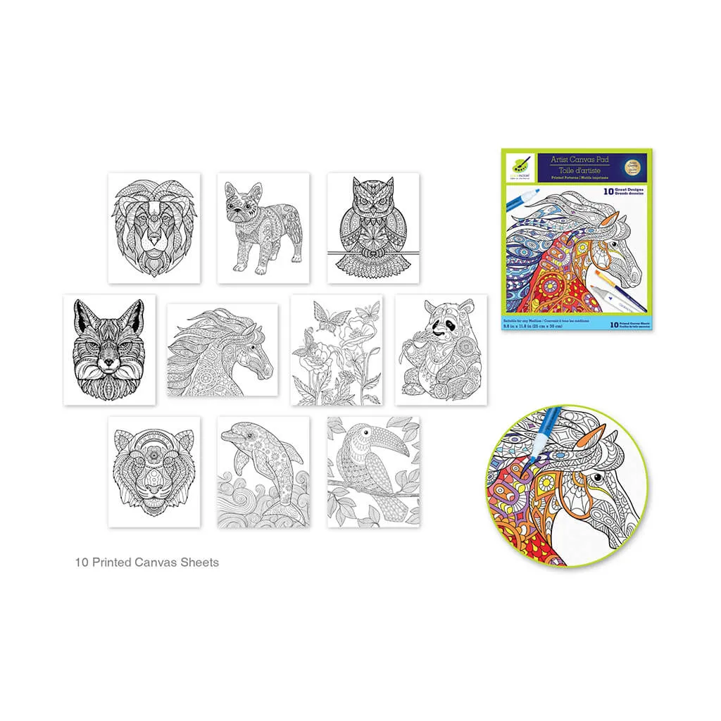 Color Factory:  Canvas Pad w/Design Outlines 10Sheet Asst-Animal Kingdom, 9.8INx11.8IN