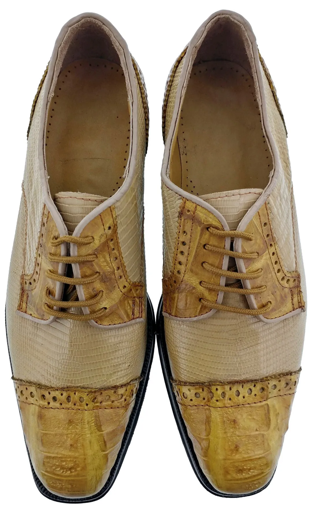 Dolce Pelle - Men's Sand Genuine Lizard & Honey Crocodile Dress Shoes