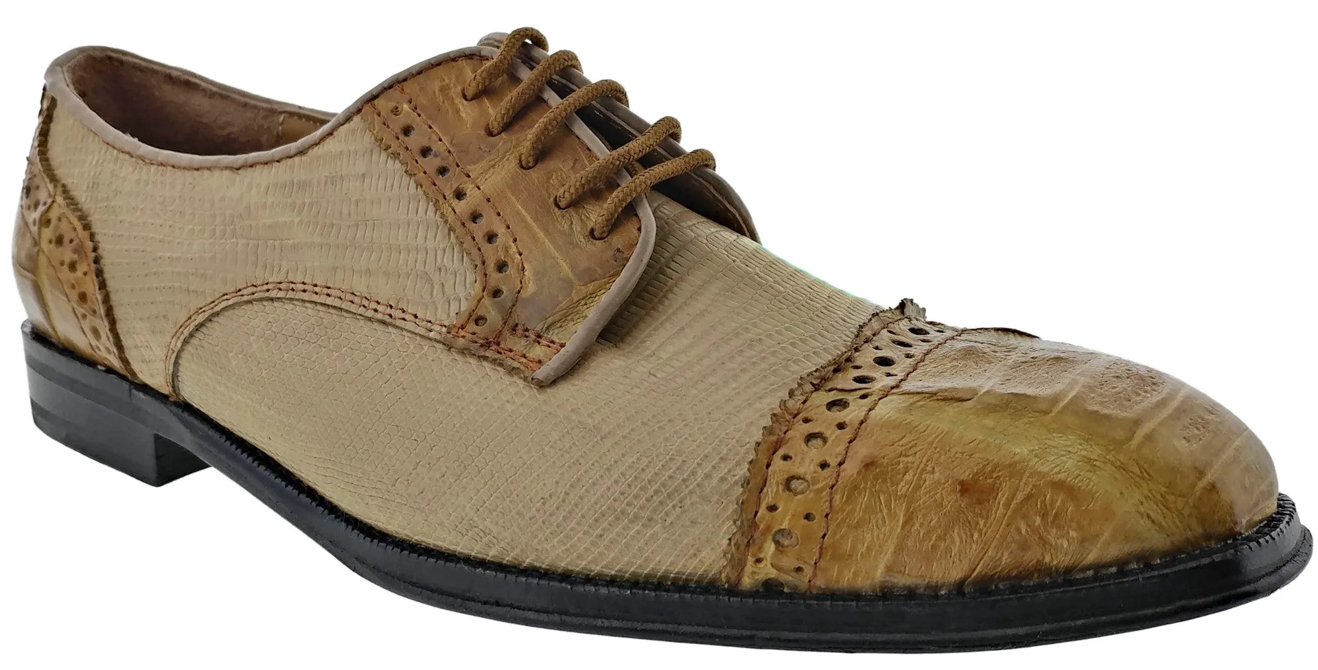Dolce Pelle - Men's Sand Genuine Lizard & Honey Crocodile Dress Shoes