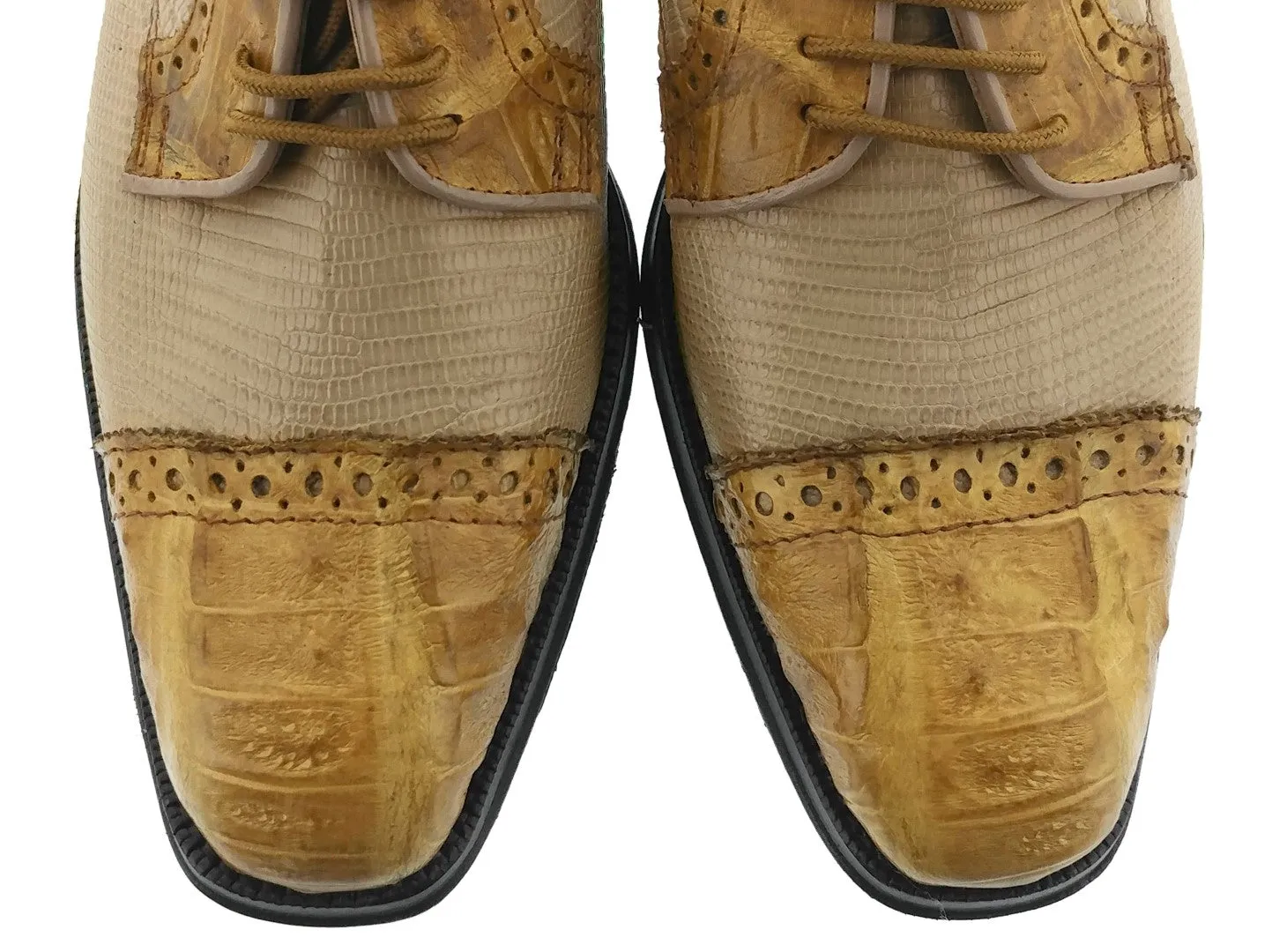 Dolce Pelle - Men's Sand Genuine Lizard & Honey Crocodile Dress Shoes