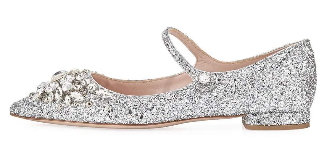 Jeweled Glitter Mary Jane Flat