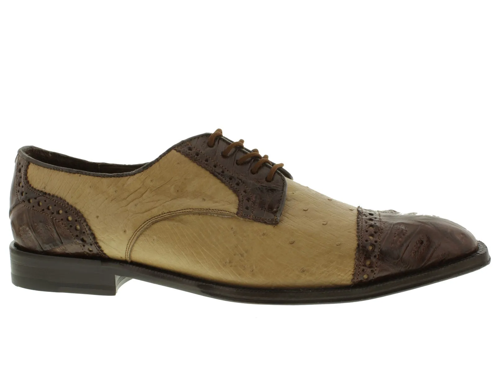 Mens Sand Brown Crocodile Ostrich Skin Exotic Derby Dress Shoes - Dolce Pelle