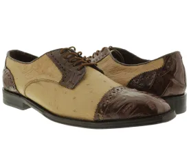 Mens Sand Brown Crocodile Ostrich Skin Exotic Derby Dress Shoes - Dolce Pelle
