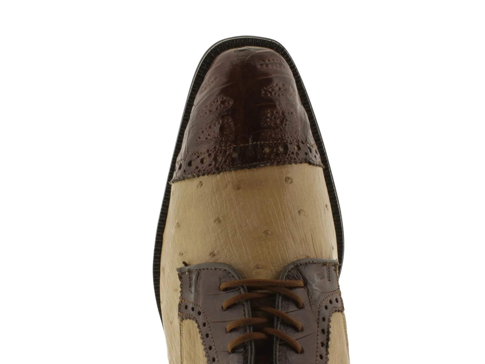 Mens Sand Brown Crocodile Ostrich Skin Exotic Derby Dress Shoes - Dolce Pelle