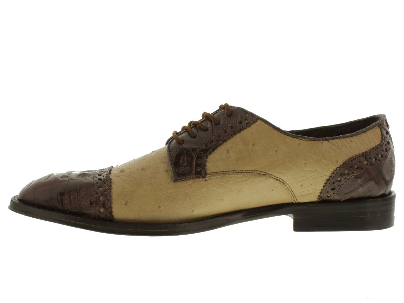 Mens Sand Brown Crocodile Ostrich Skin Exotic Derby Dress Shoes - Dolce Pelle