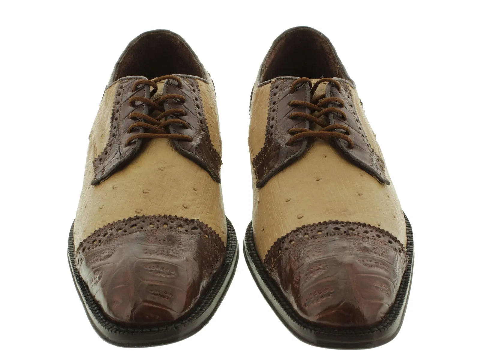 Mens Sand Brown Crocodile Ostrich Skin Exotic Derby Dress Shoes - Dolce Pelle