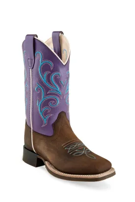 Old West Brown/Purple Childrens Girls Leather Cowboy Boots 13D