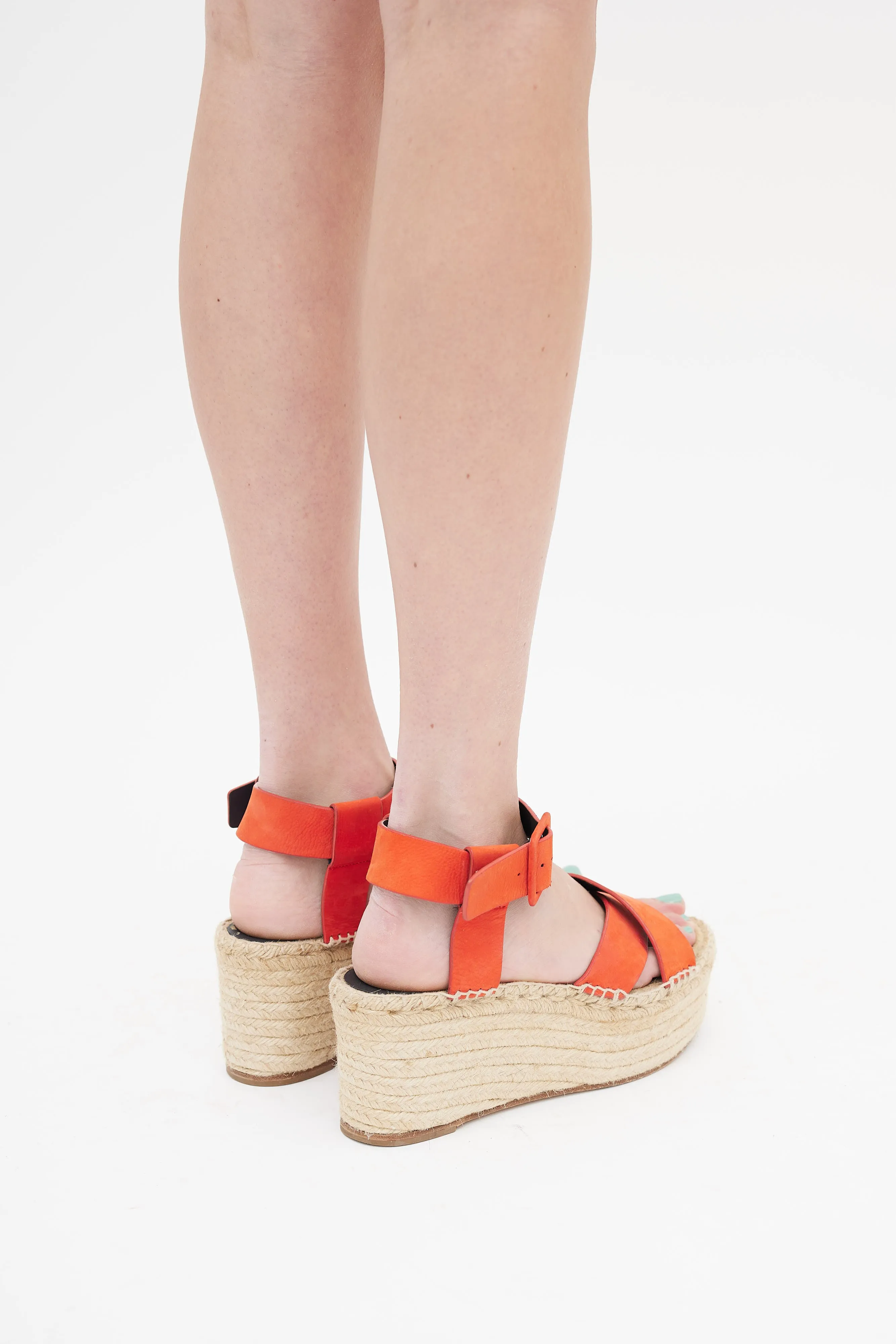 Orange Suede Strappy Platform Espadrille