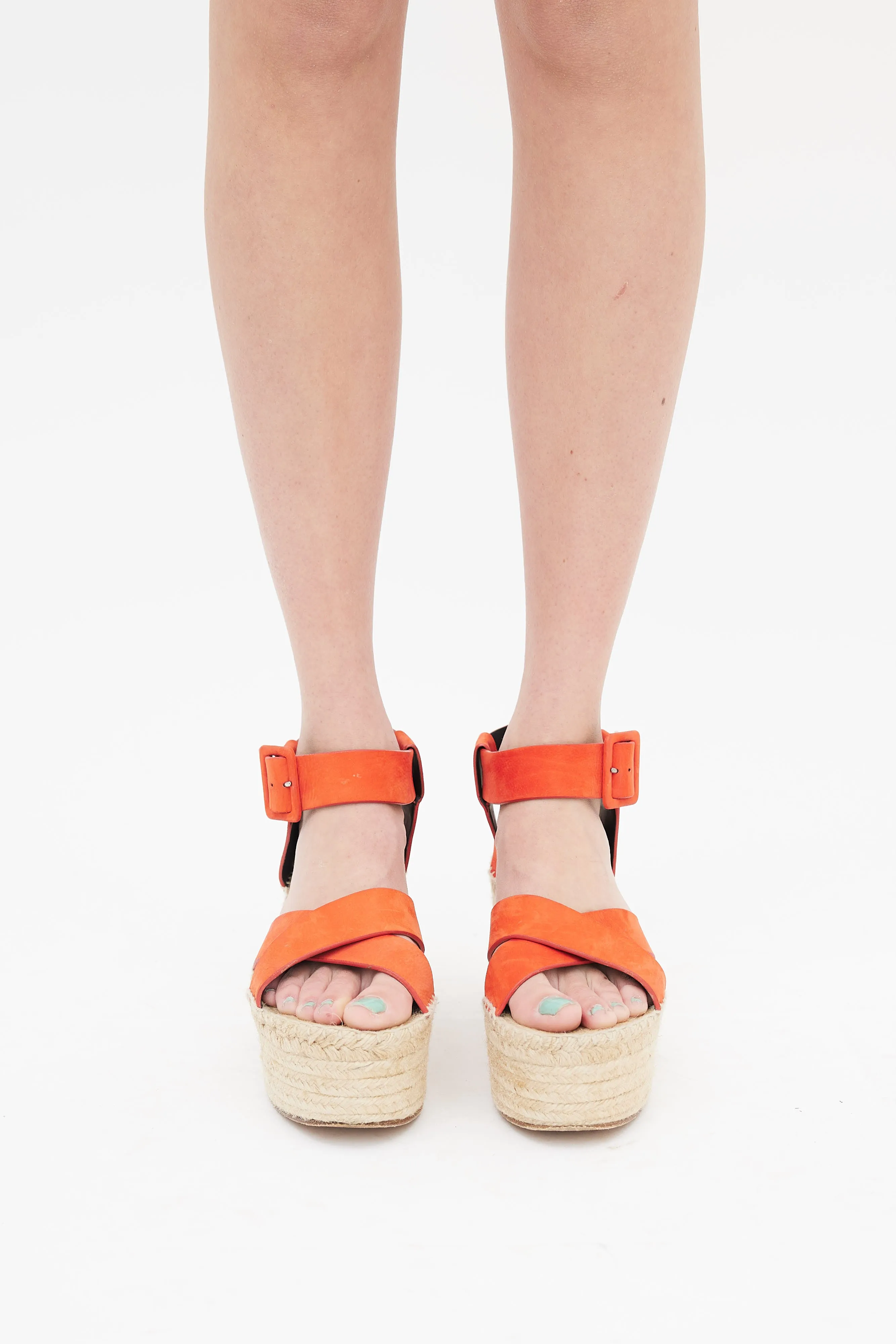 Orange Suede Strappy Platform Espadrille