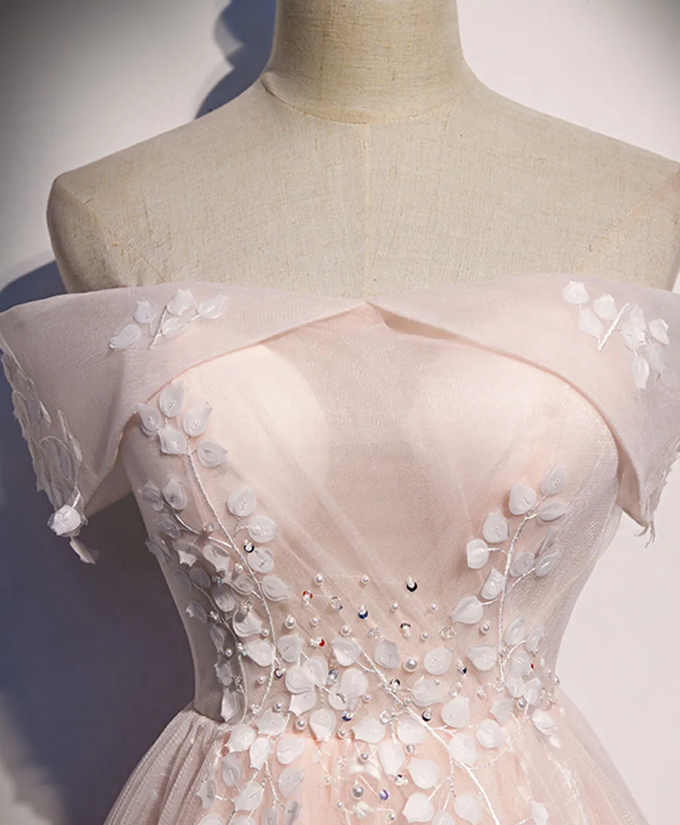 Pink Tulle Lace Long Prom Dress Pink Tulle Lace Formal Dress