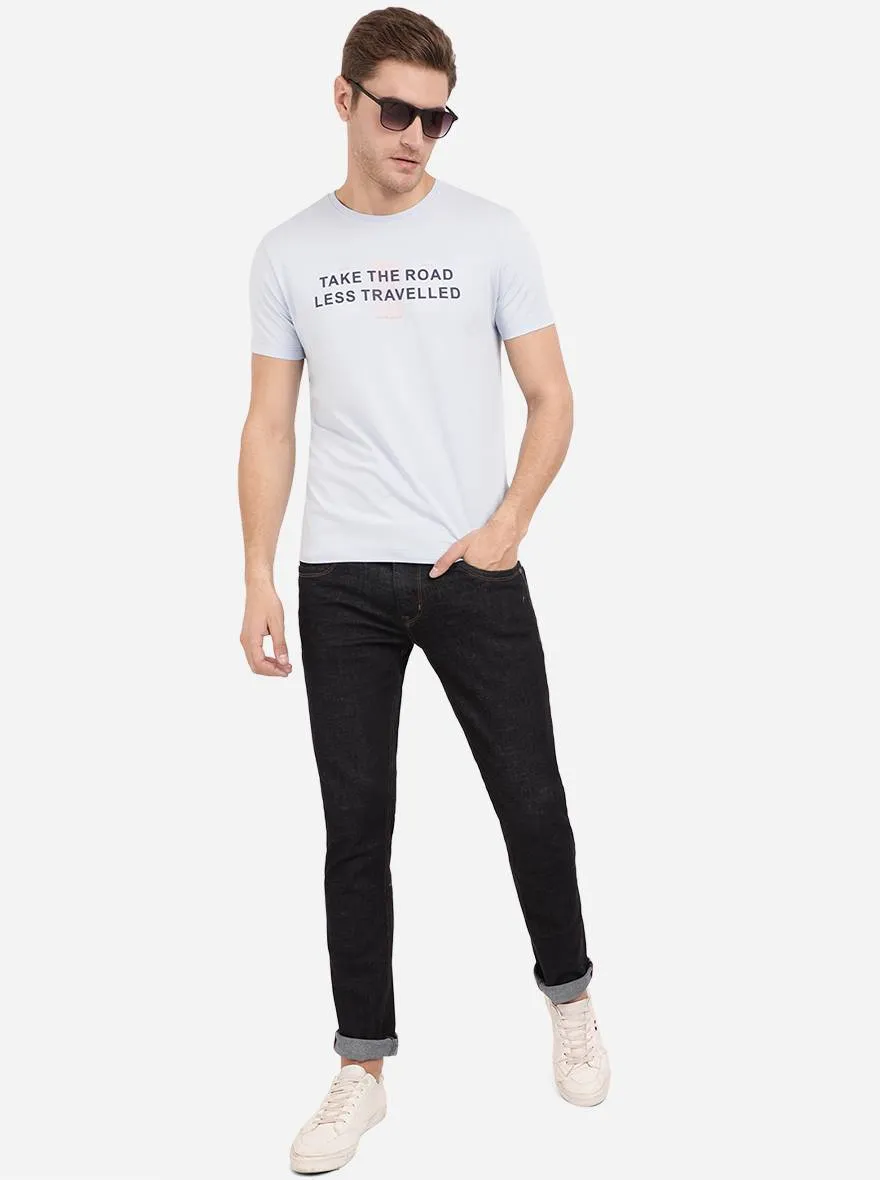 Powder Blue Printed Slim Fit T-Shirt | JadeBlue
