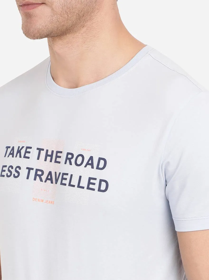 Powder Blue Printed Slim Fit T-Shirt | JadeBlue