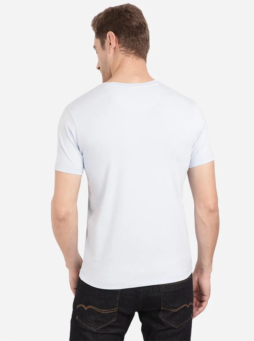 Powder Blue Printed Slim Fit T-Shirt | JadeBlue