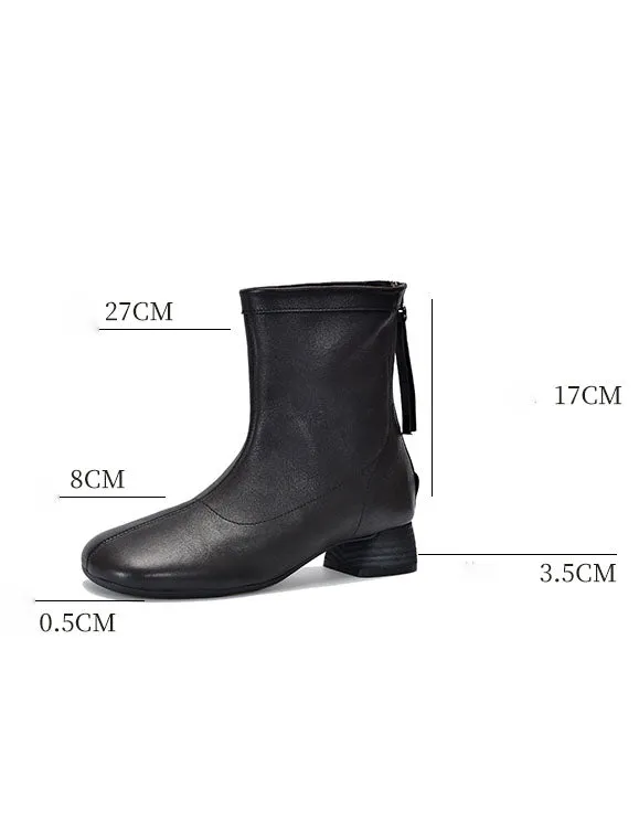 Real Leather Back Zipper Chunky Heel Chelsea Boots