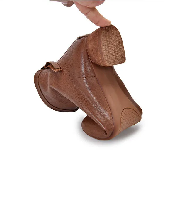 Real Leather Back Zipper Chunky Heel Chelsea Boots