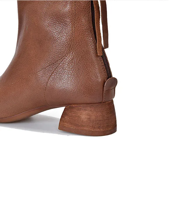Real Leather Back Zipper Chunky Heel Chelsea Boots