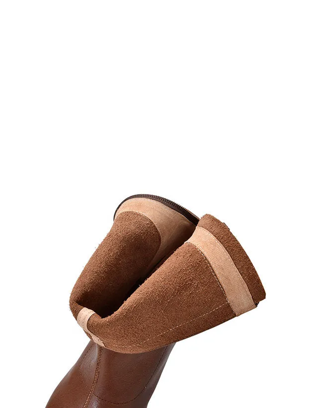 Real Leather Back Zipper Chunky Heel Chelsea Boots