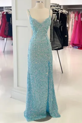 Tiffany Blue Sequins Mermaid Long Formal Dress