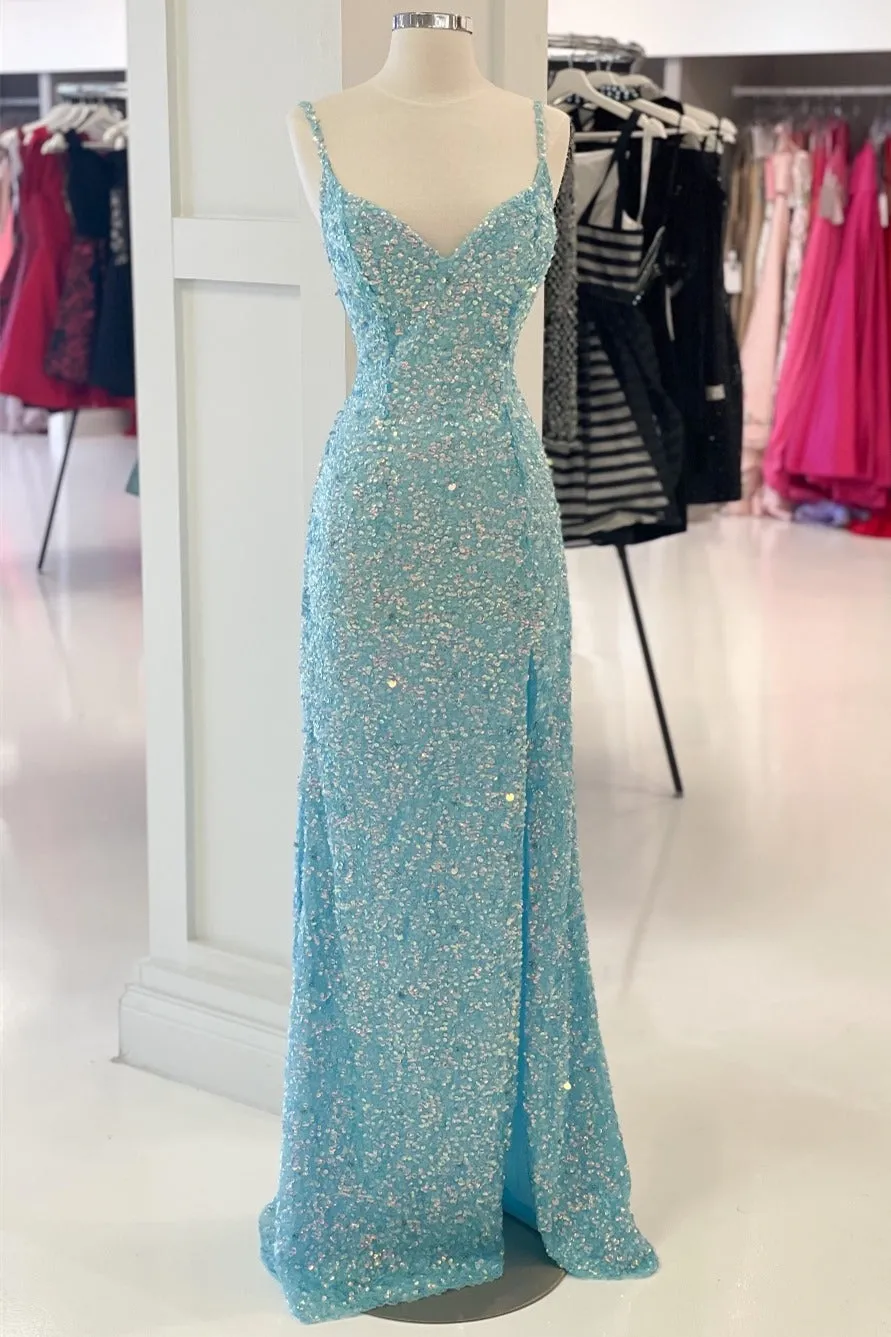 Tiffany Blue Sequins Mermaid Long Formal Dress