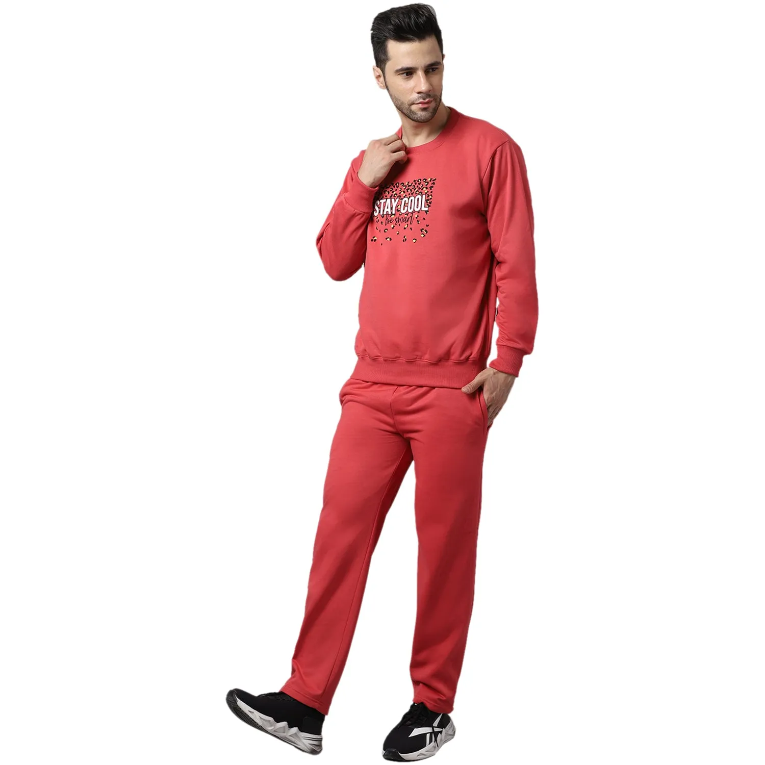 Vimal Jonney Fleece Printed Pink Tracksuit for Men