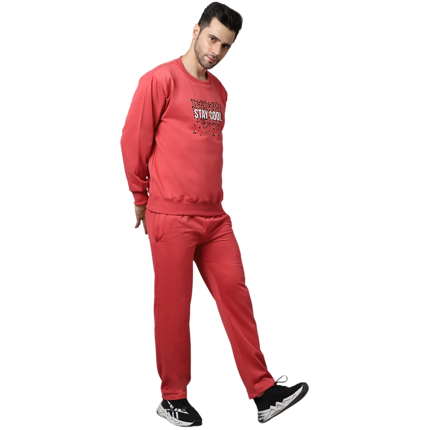 Vimal Jonney Fleece Printed Pink Tracksuit for Men