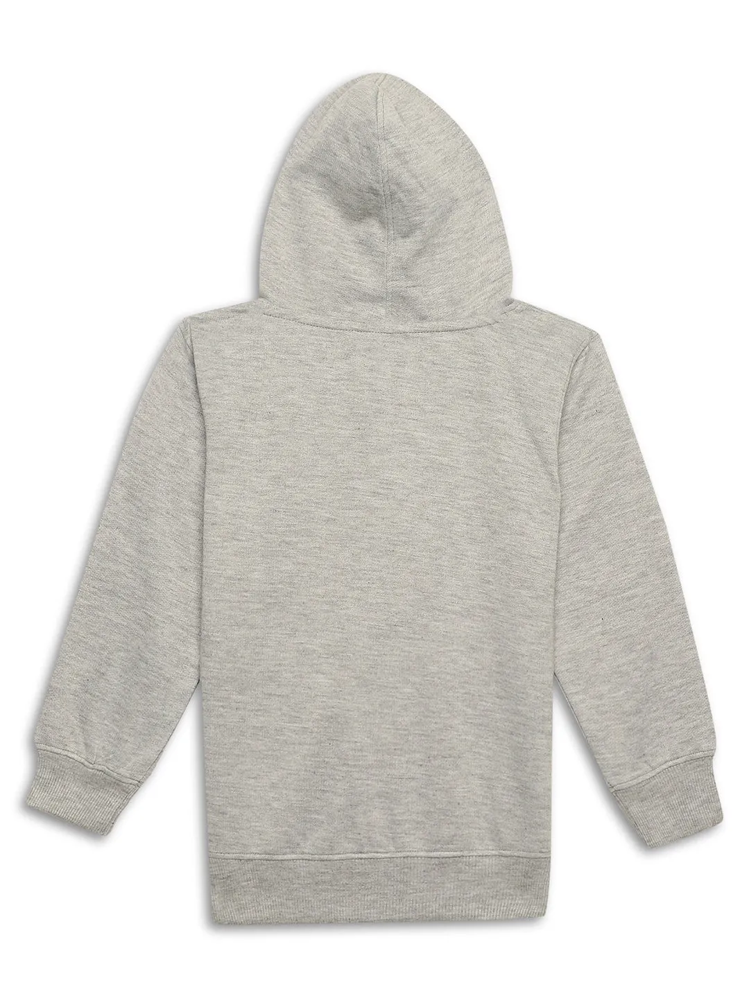 Vimal Jonney Grey Melange Printed Hooded Cotton Fleece Tracksuit Co-ord Set for Kids
