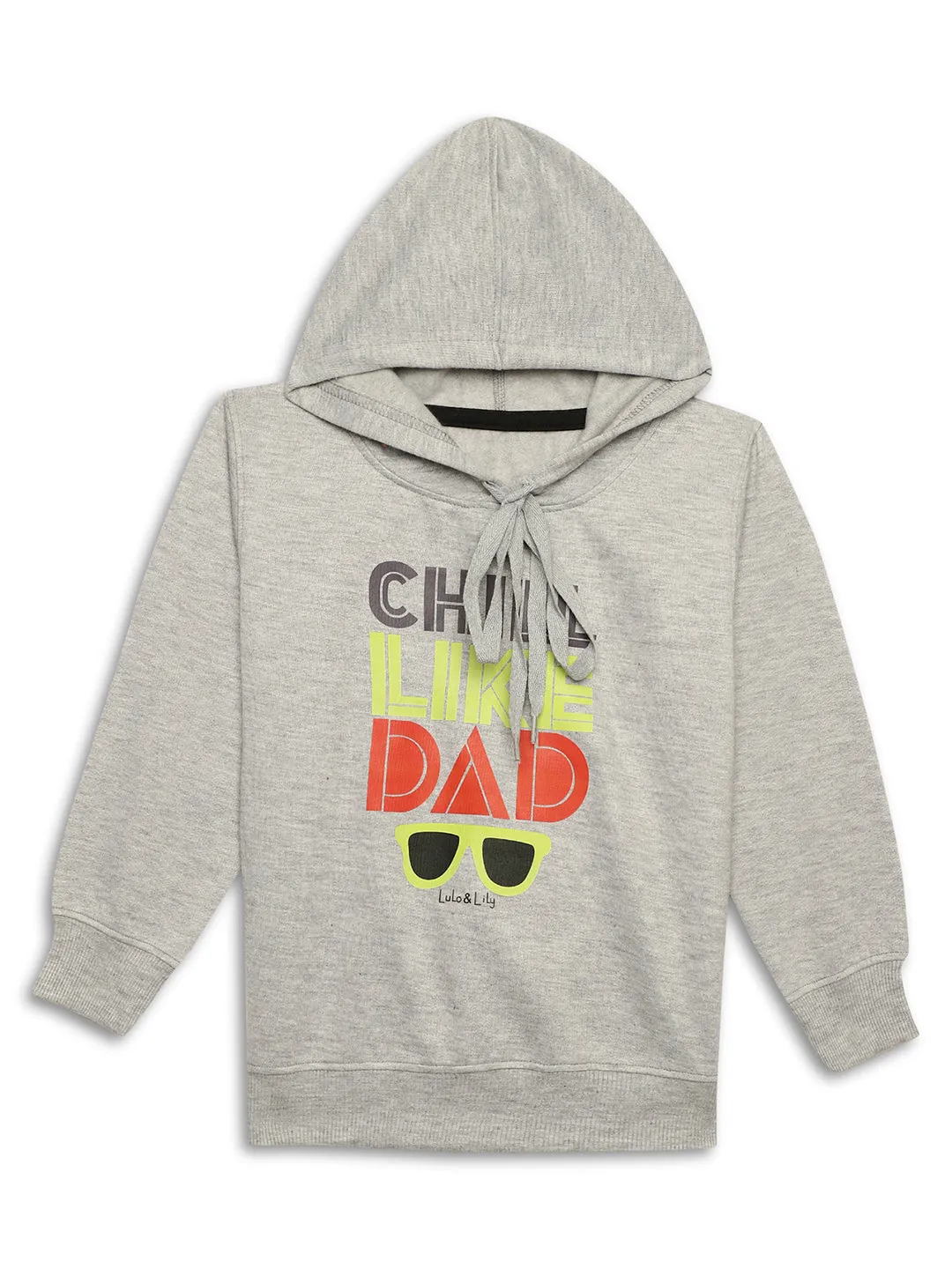 Vimal Jonney Grey Melange Printed Hooded Cotton Fleece Tracksuit Co-ord Set for Kids