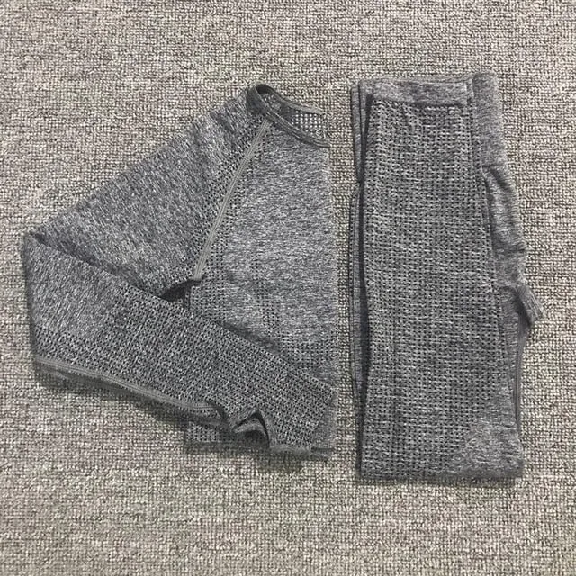 Women Workout Clothes Long Sleeve Crop Top High Waist Energy Seamless Leggings