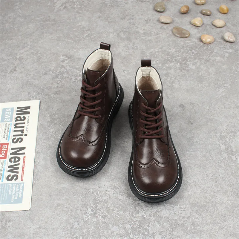 Womens Retro Wide Toe Box Brogue Style Oxford Boots