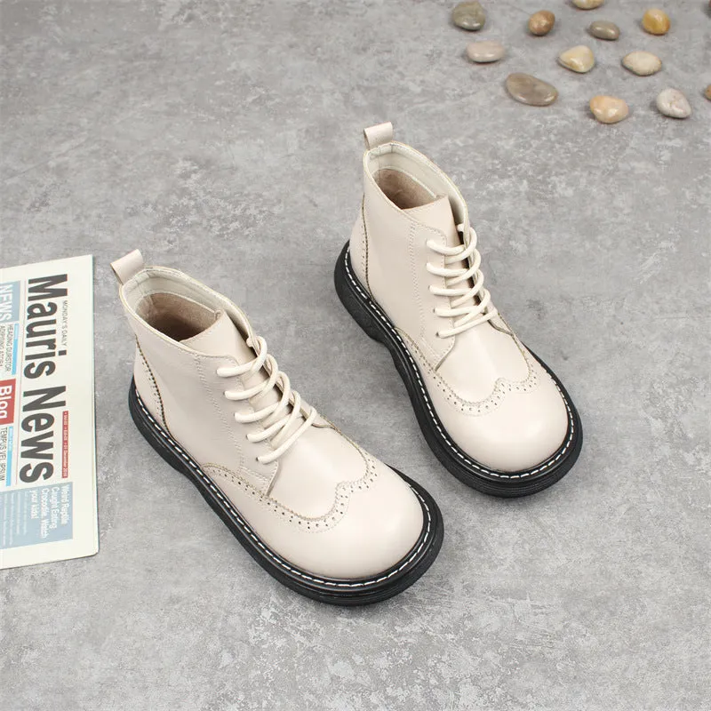 Womens Retro Wide Toe Box Brogue Style Oxford Boots