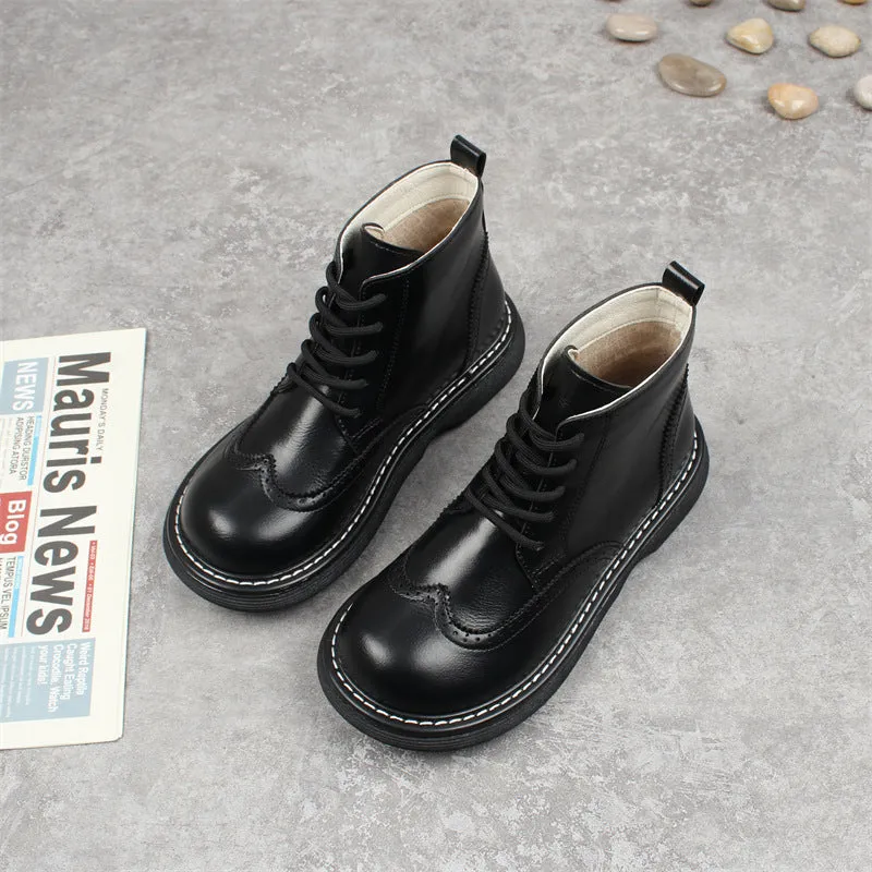 Womens Retro Wide Toe Box Brogue Style Oxford Boots