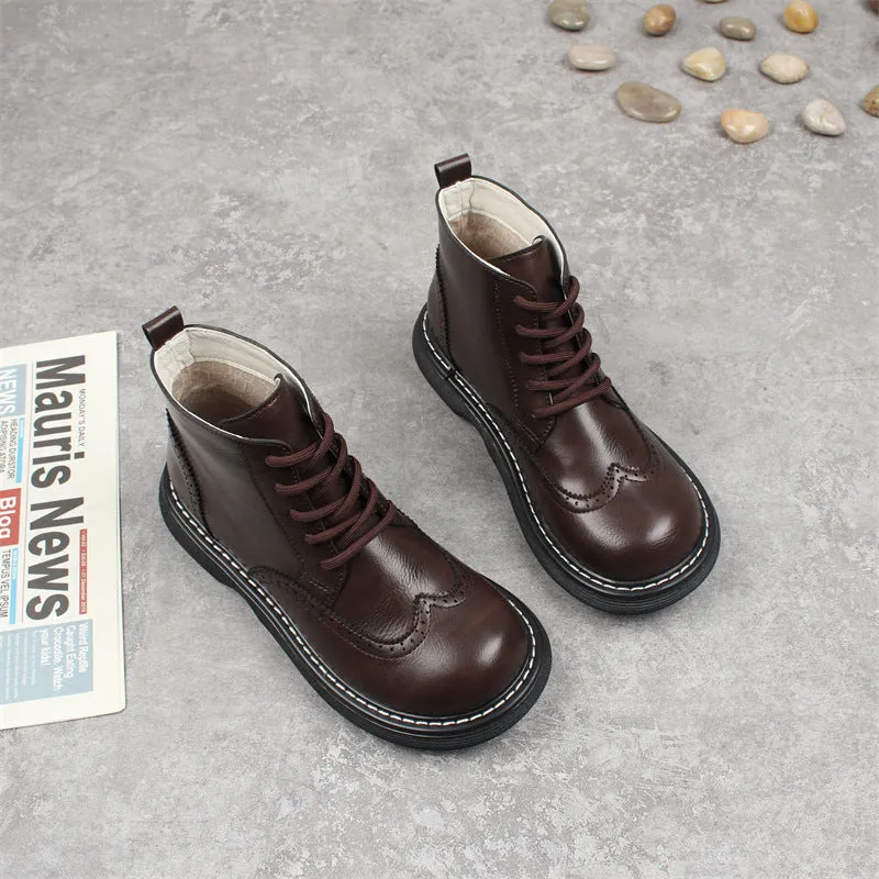 Womens Retro Wide Toe Box Brogue Style Oxford Boots