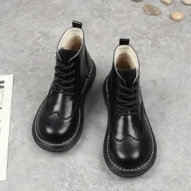 Womens Retro Wide Toe Box Brogue Style Oxford Boots