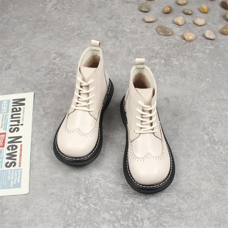 Womens Retro Wide Toe Box Brogue Style Oxford Boots