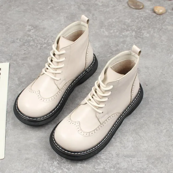 Womens Retro Wide Toe Box Brogue Style Oxford Boots
