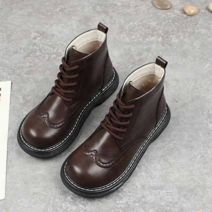 Womens Retro Wide Toe Box Brogue Style Oxford Boots