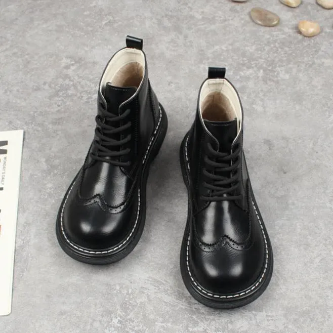 Womens Retro Wide Toe Box Brogue Style Oxford Boots